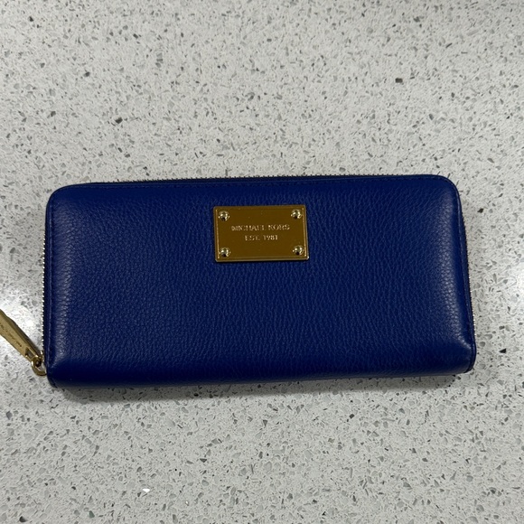 Michael Kors Handbags - Michael Kors Blue Wallet with Gold Details